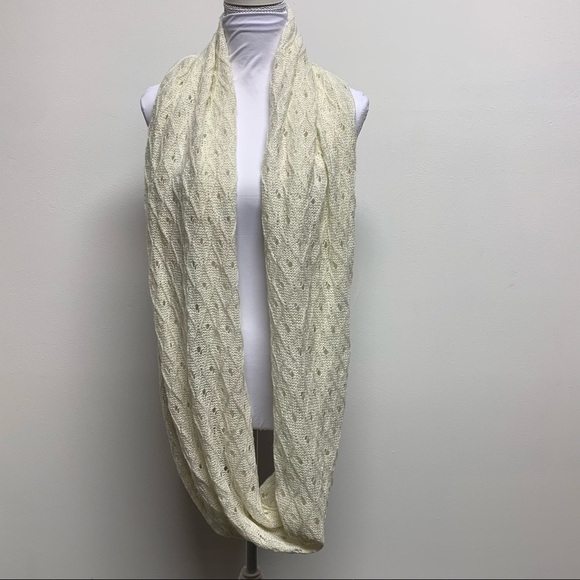 Infinity Scarf | Off-White/Cream Shimmer Thread Knit | Women's | 38" X 24" - Picture 2 of 6